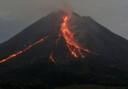 Mount Merapi Night Lava Flow from Srumbung Village