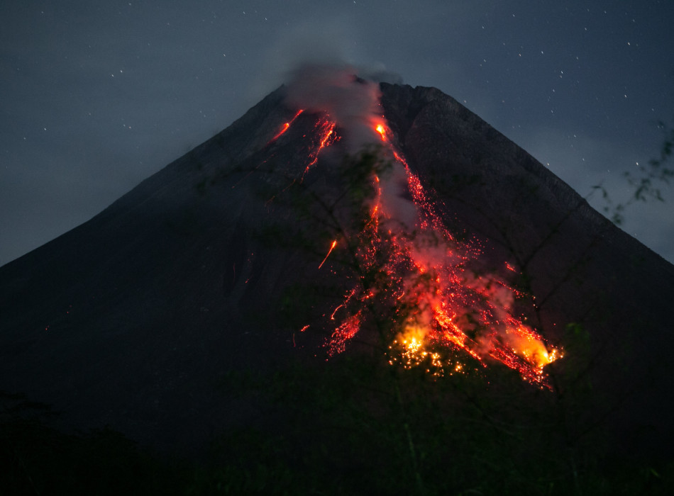 Mount Merapi Night Lava Flow from Srumbung Village
