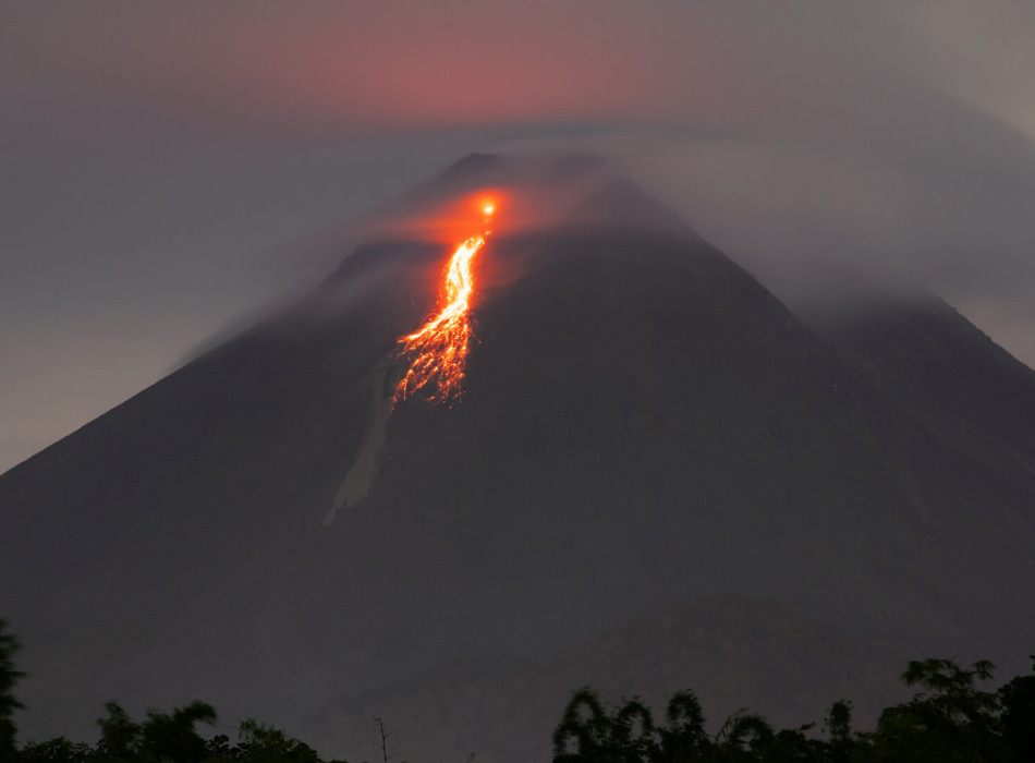 Mount Merapi Night Lava Flow from Srumbung Village